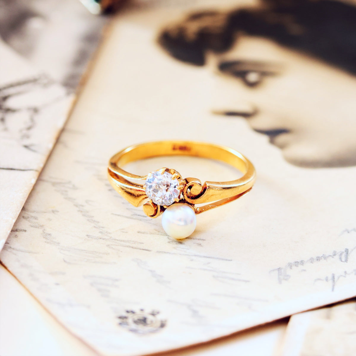 Antique Art Nouveau Pearl & Diamond Ring