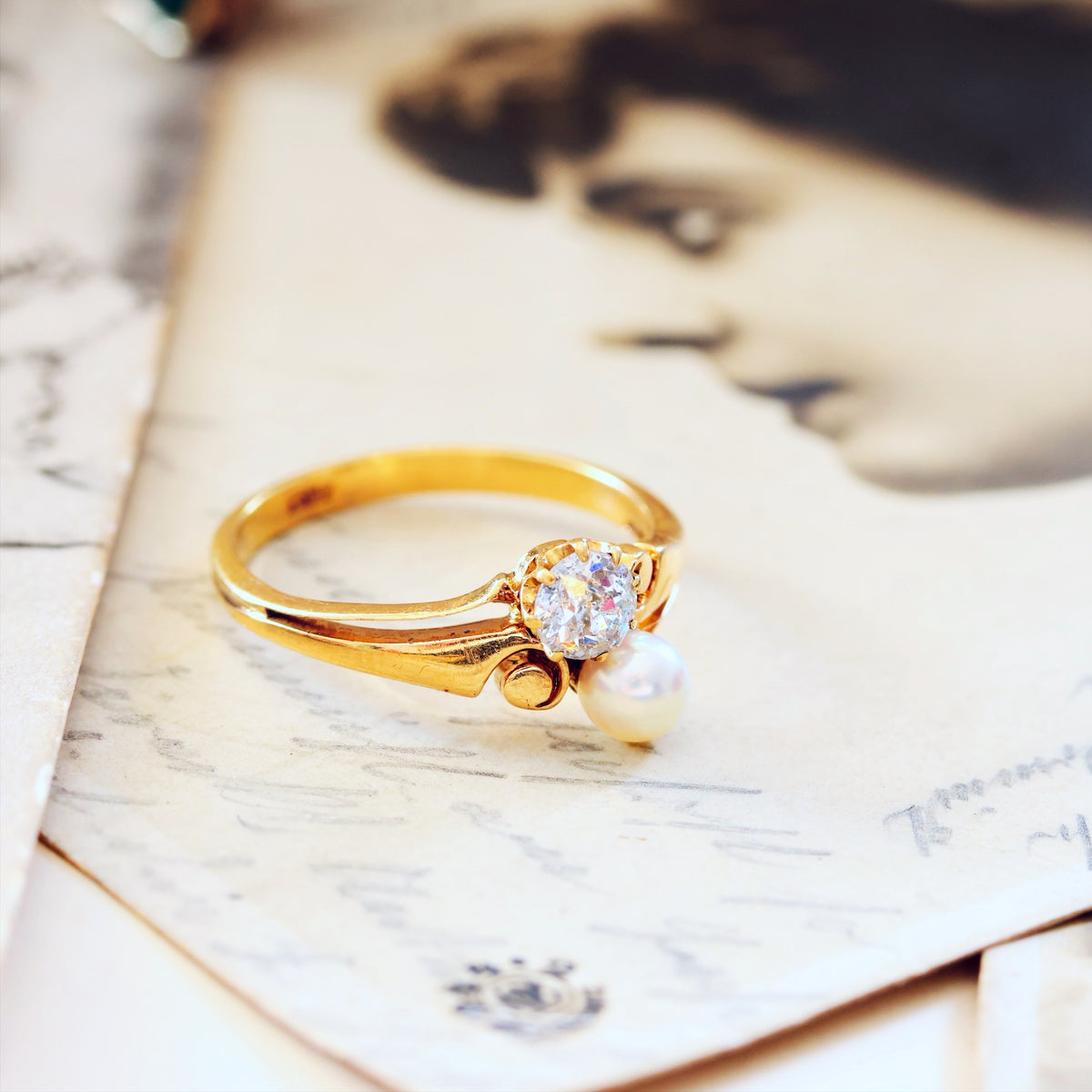 Antique Art Nouveau Pearl & Diamond Ring