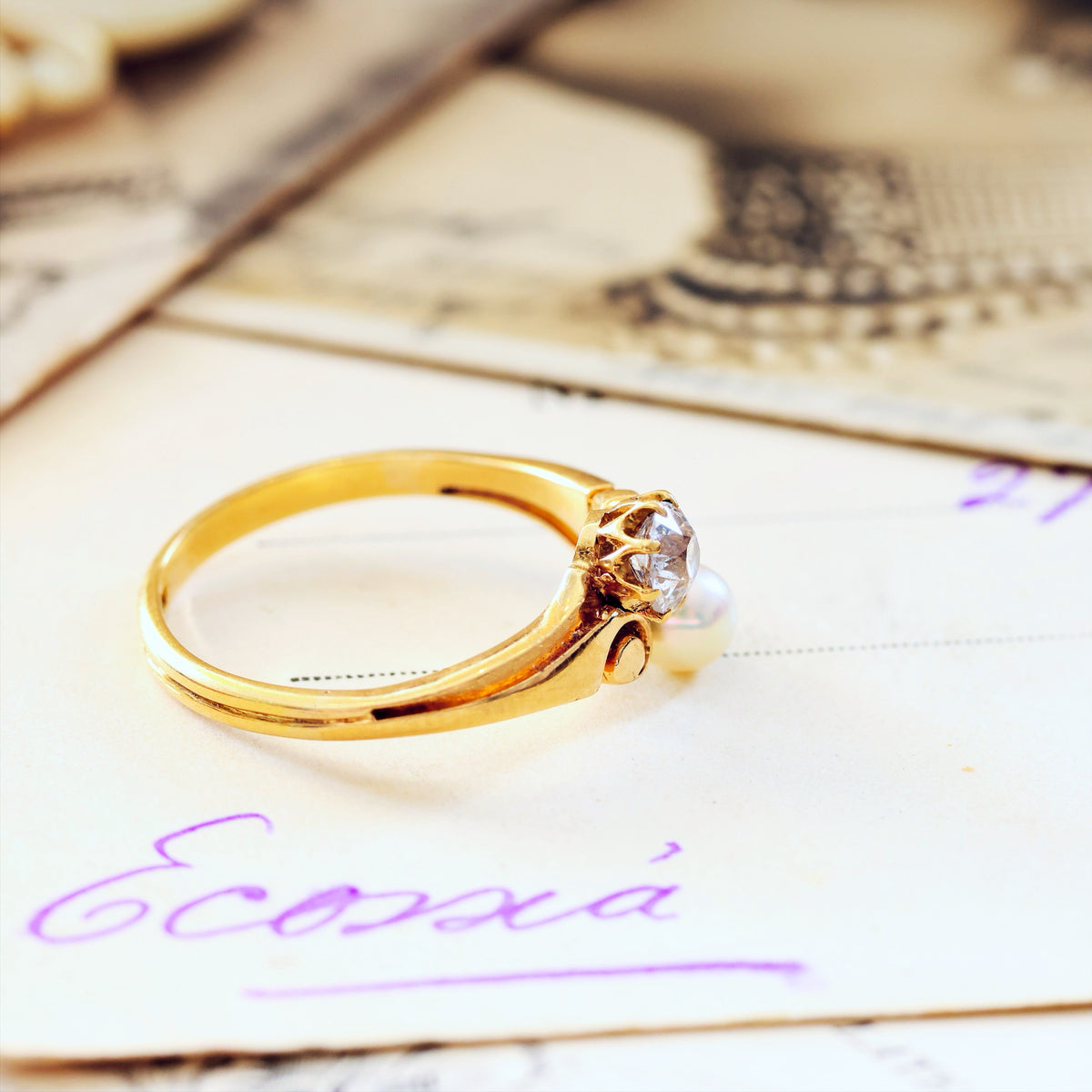 Antique Art Nouveau Pearl & Diamond Ring