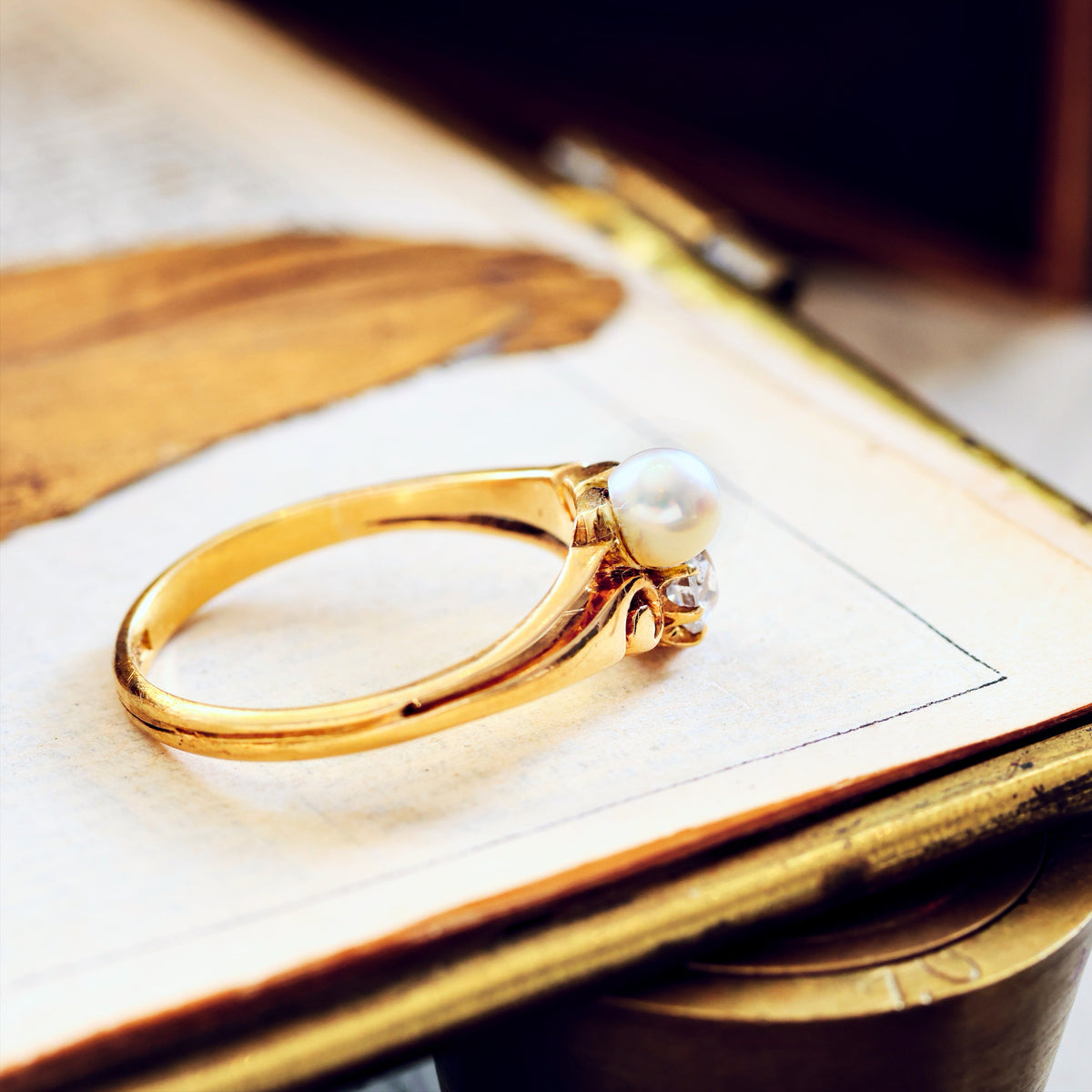 Antique Art Nouveau Pearl & Diamond Ring