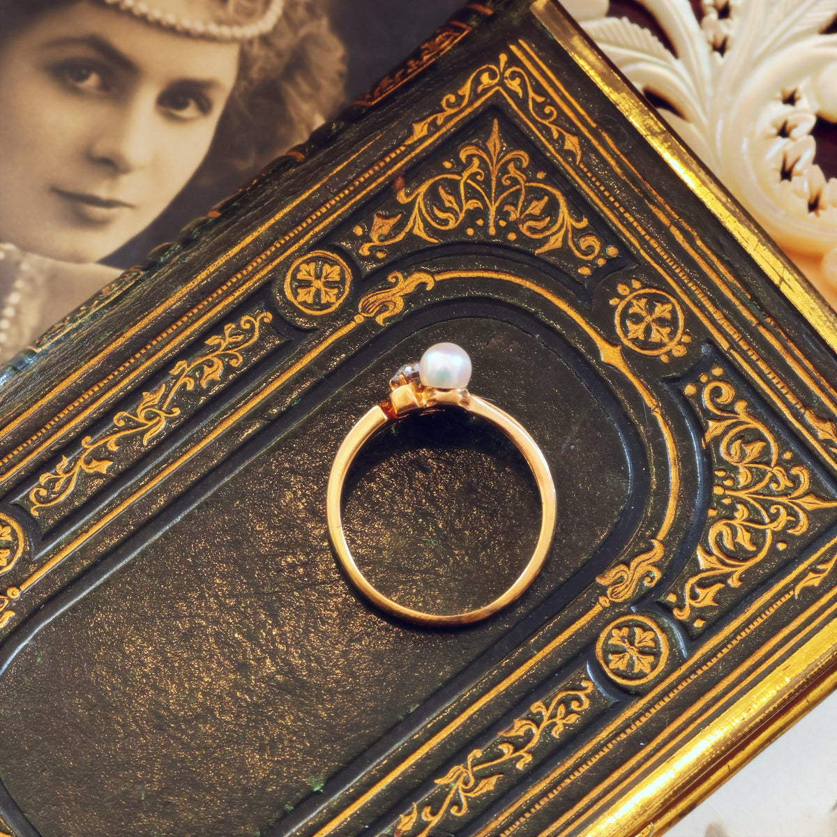 Antique Art Nouveau Pearl & Diamond Ring