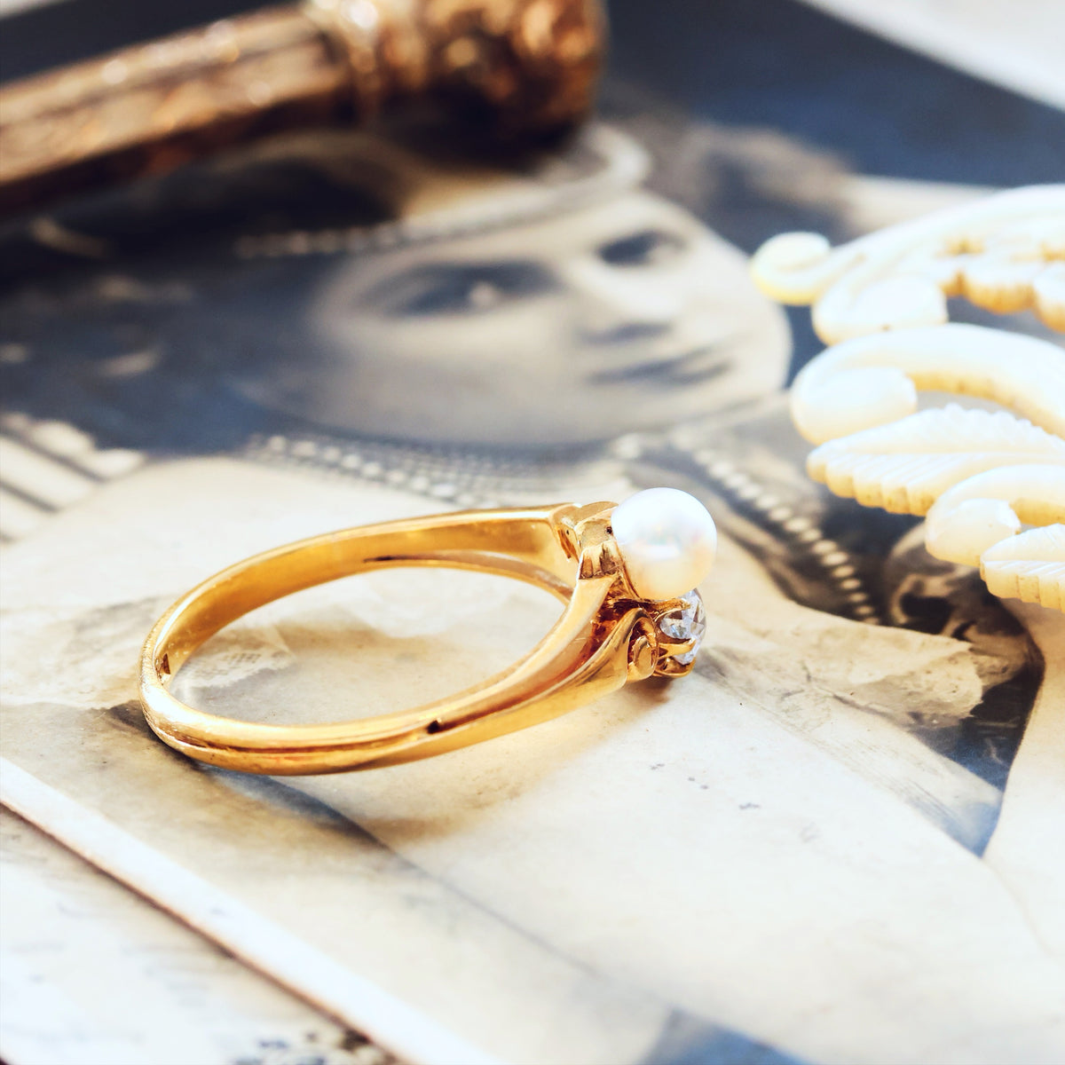 Antique Art Nouveau Pearl & Diamond Ring