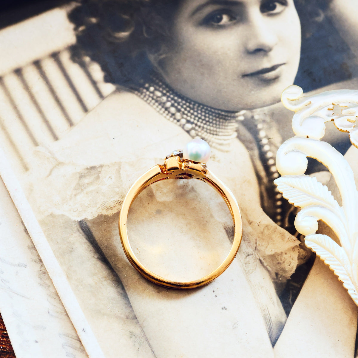 Antique Art Nouveau Pearl & Diamond Ring