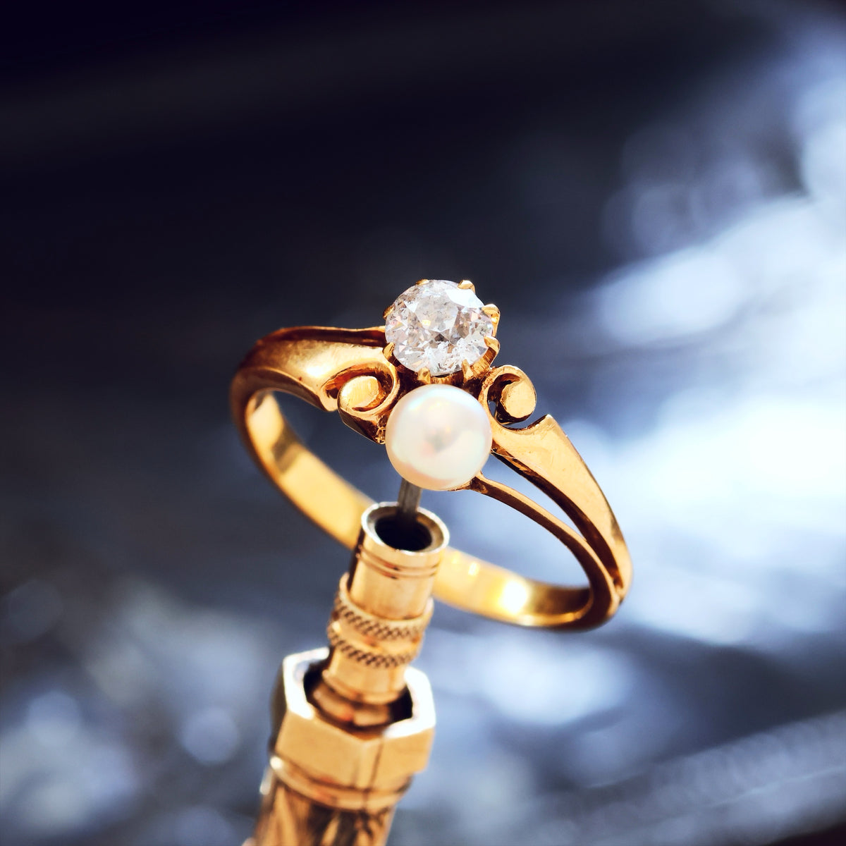 Antique Art Nouveau Pearl & Diamond Ring