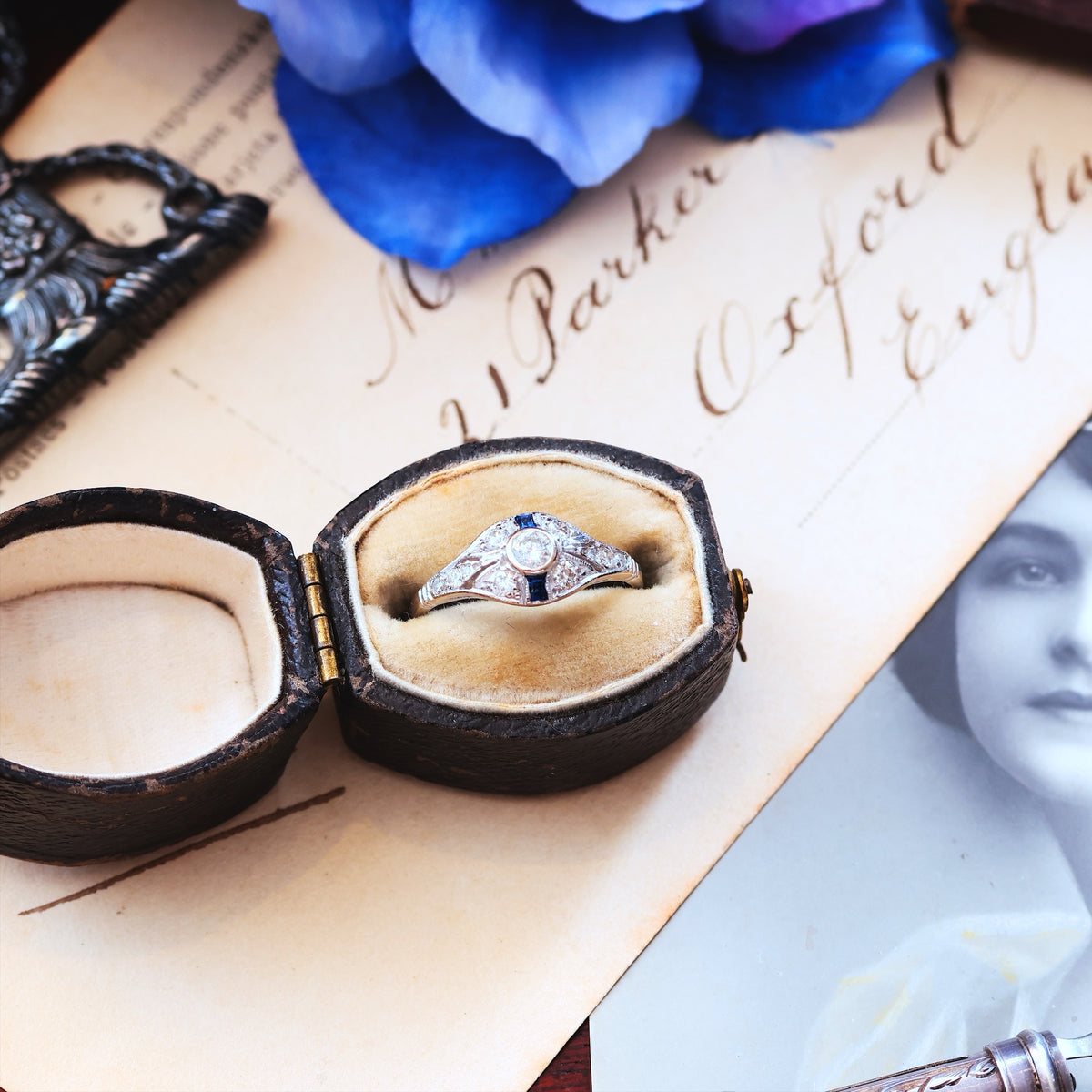 Vintage Art Deco Style Sapphire & Diamond Ring