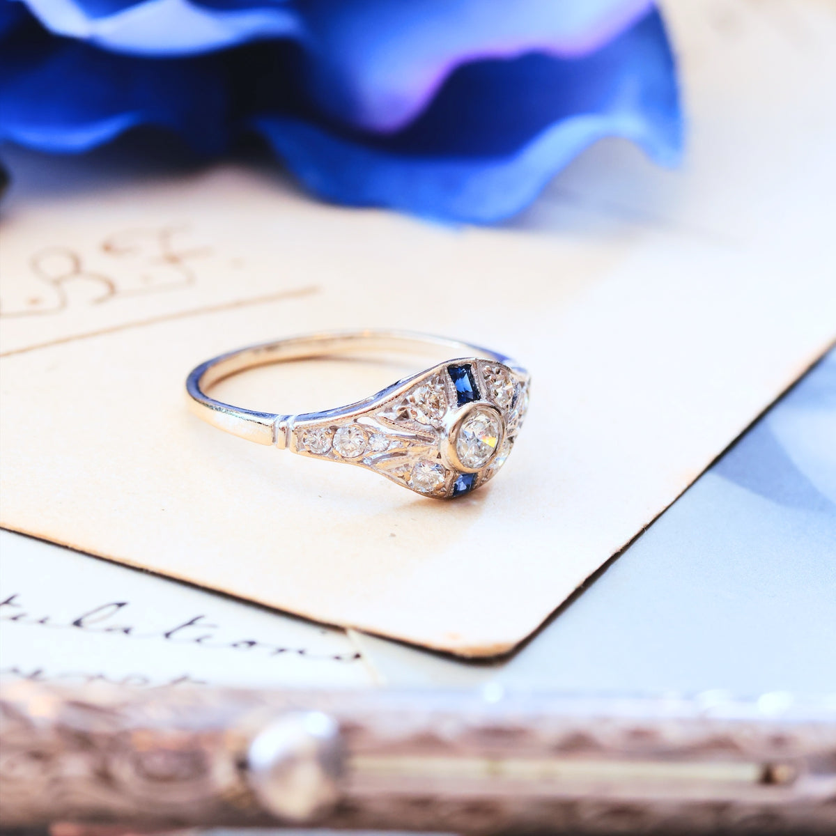 Vintage Art Deco Style Sapphire & Diamond Ring