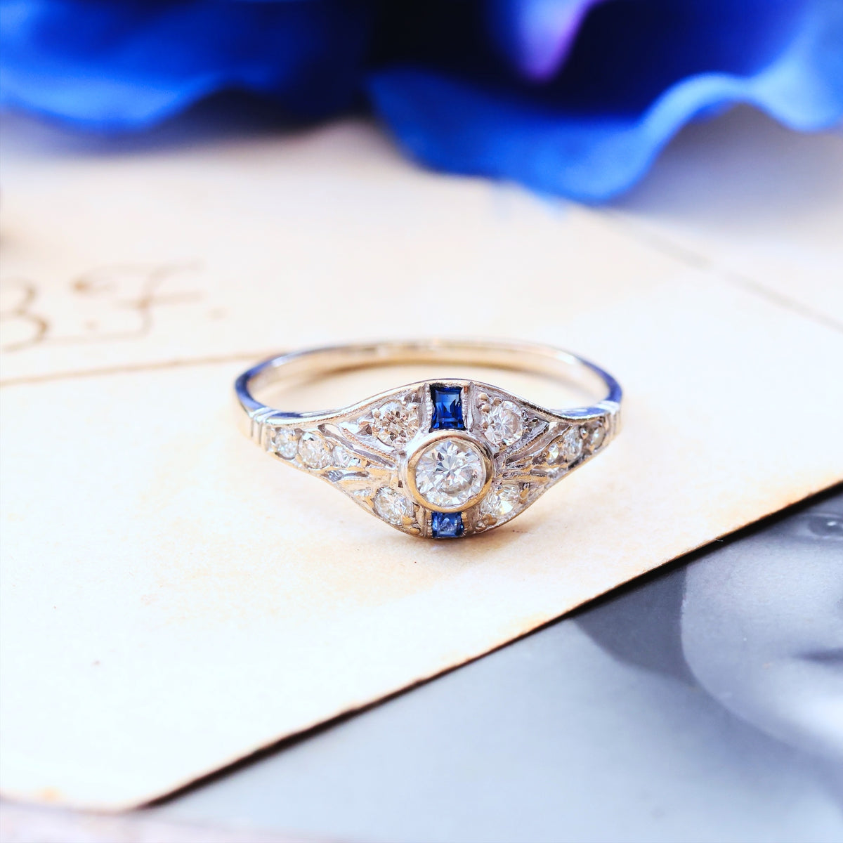 Vintage Art Deco Style Sapphire & Diamond Ring