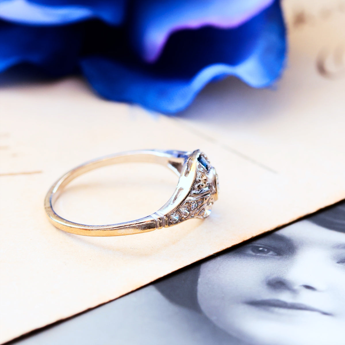 Vintage Art Deco Style Sapphire & Diamond Ring