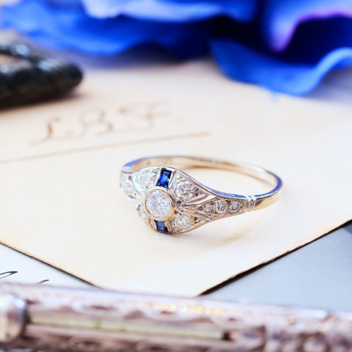 Vintage Art Deco Style Sapphire & Diamond Ring