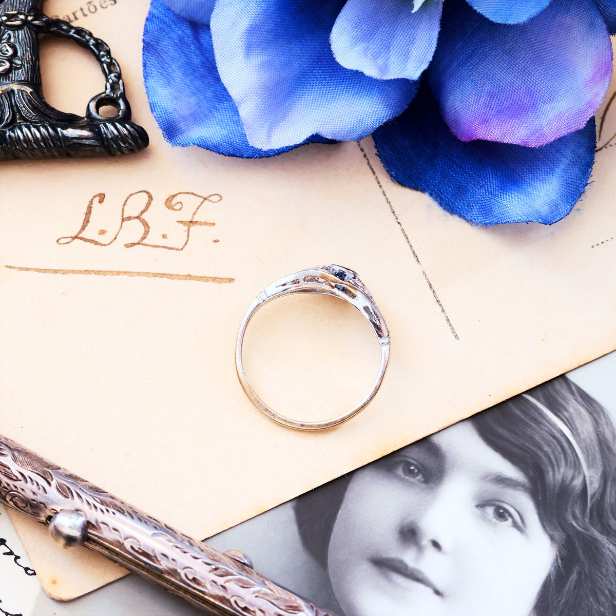 Vintage Art Deco Style Sapphire & Diamond Ring