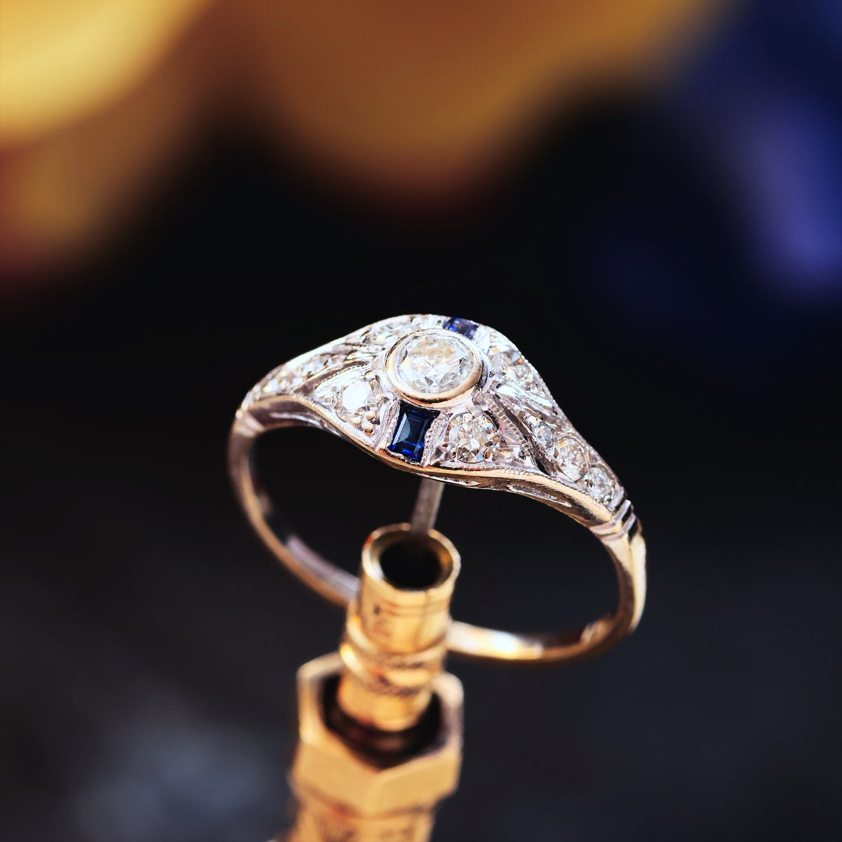 Vintage Art Deco Style Sapphire & Diamond Ring