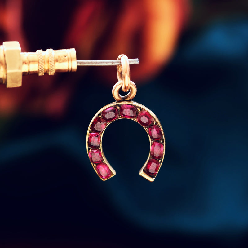 Antique Victorian Ruby Lucky Horseshoe Charm
