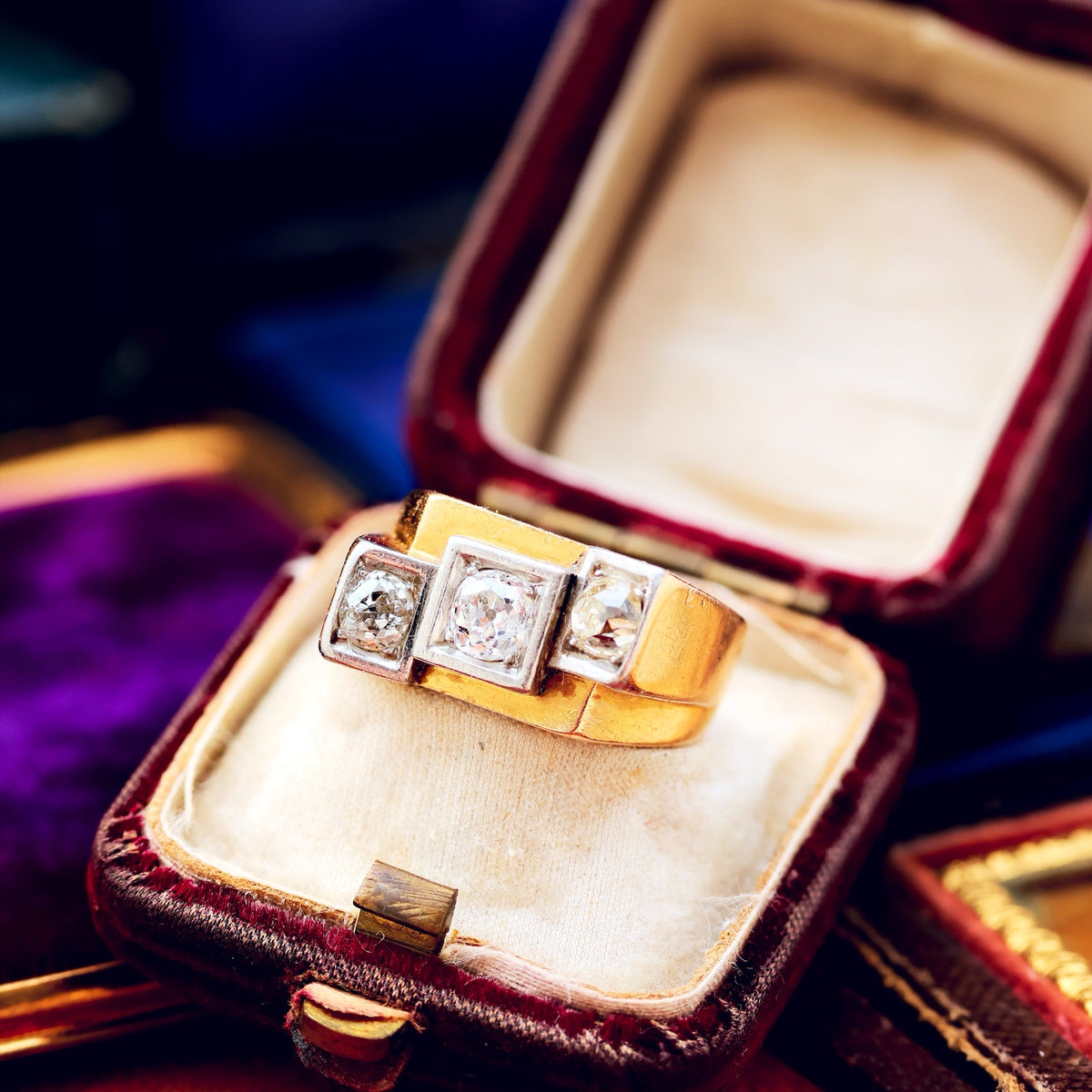 Vintage 1940's French Art Deco Diamond Cocktail Ring