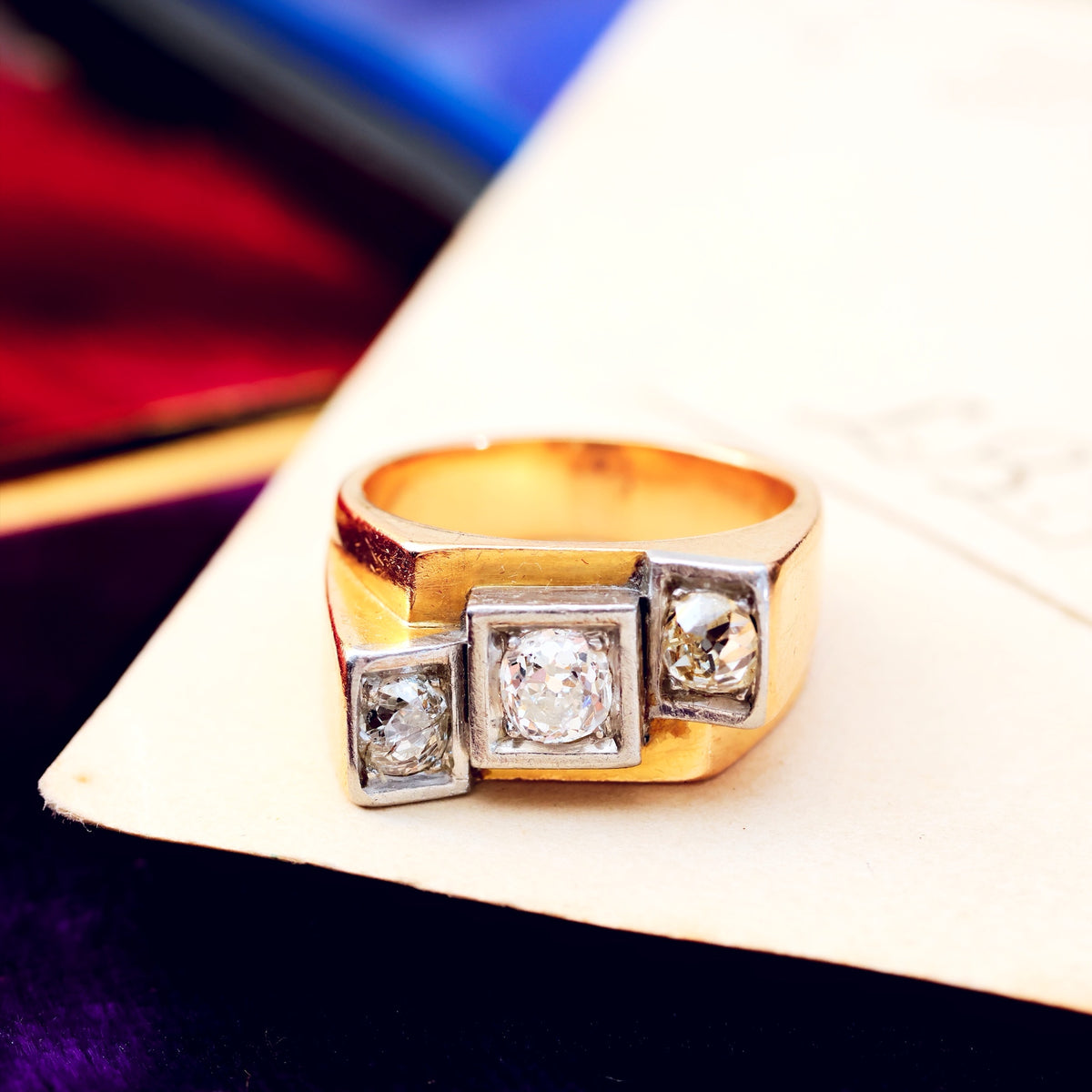 Vintage 1940's French Art Deco Diamond Cocktail Ring