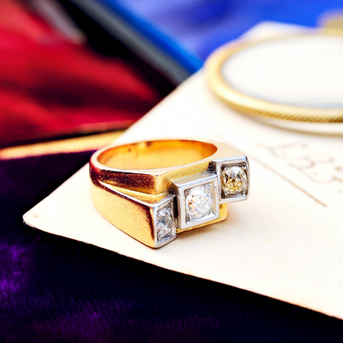 Vintage 1940's French Art Deco Diamond Cocktail Ring