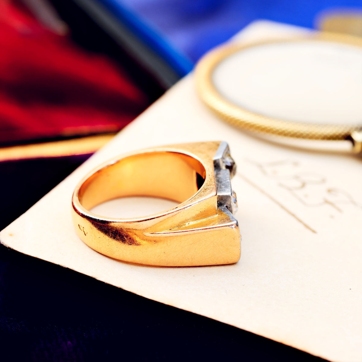 Vintage 1940's French Art Deco Diamond Cocktail Ring