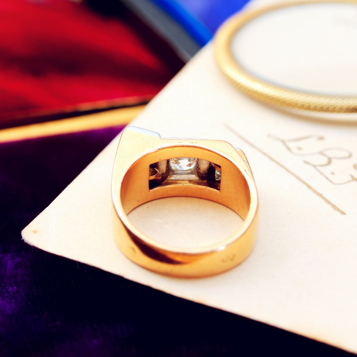 Vintage 1940's French Art Deco Diamond Cocktail Ring