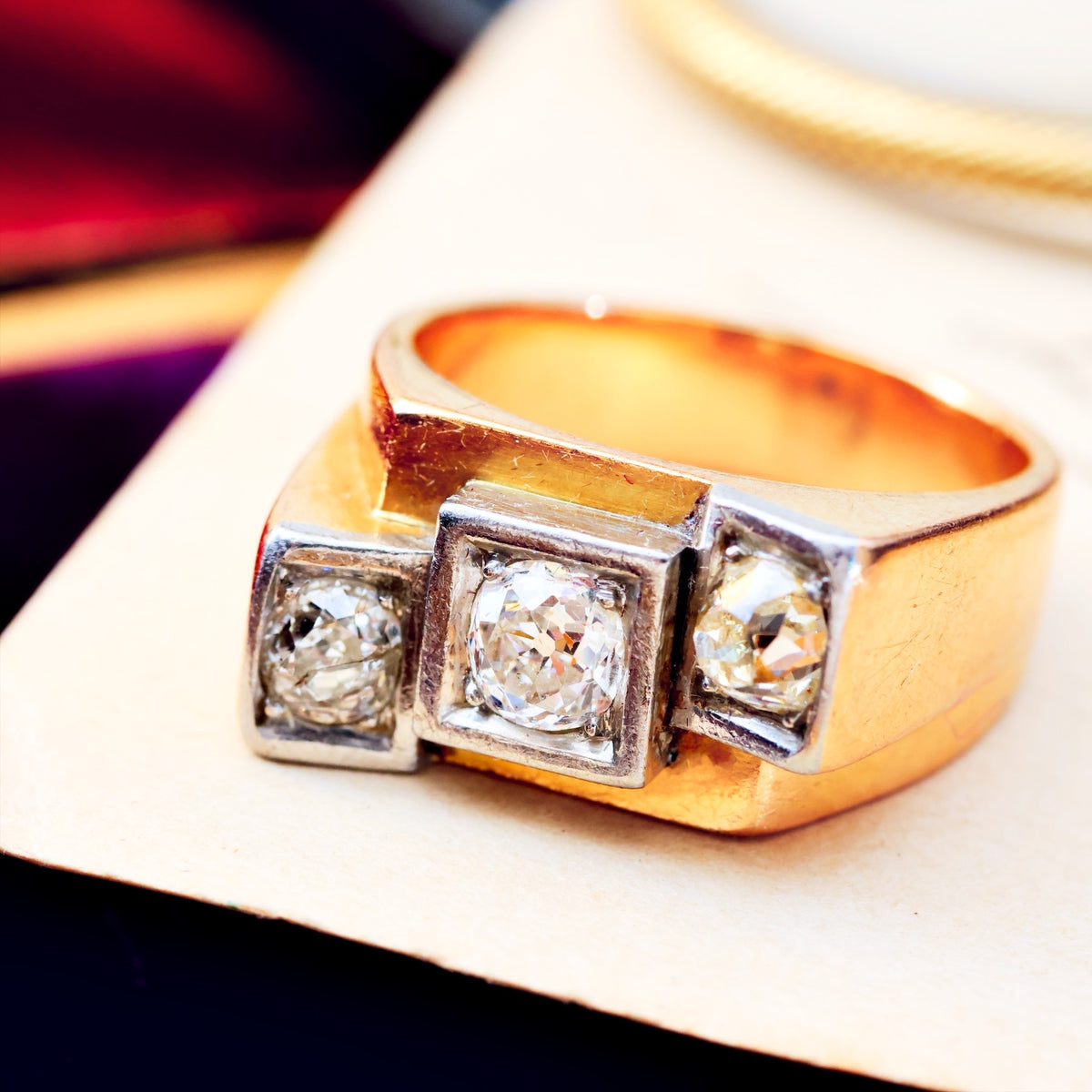 Vintage 1940's French Art Deco Diamond Cocktail Ring