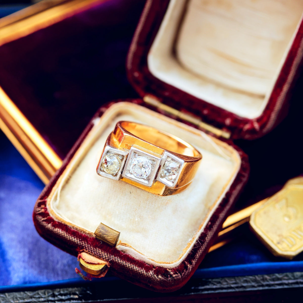 Vintage 1940's French Art Deco Diamond Cocktail Ring