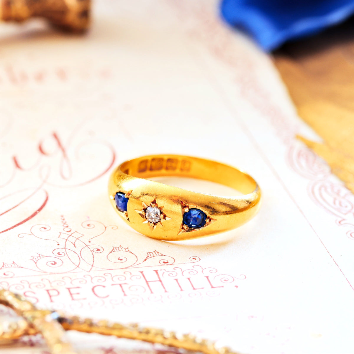 Date 1900 Sapphire & Diamond Gypsy Ring