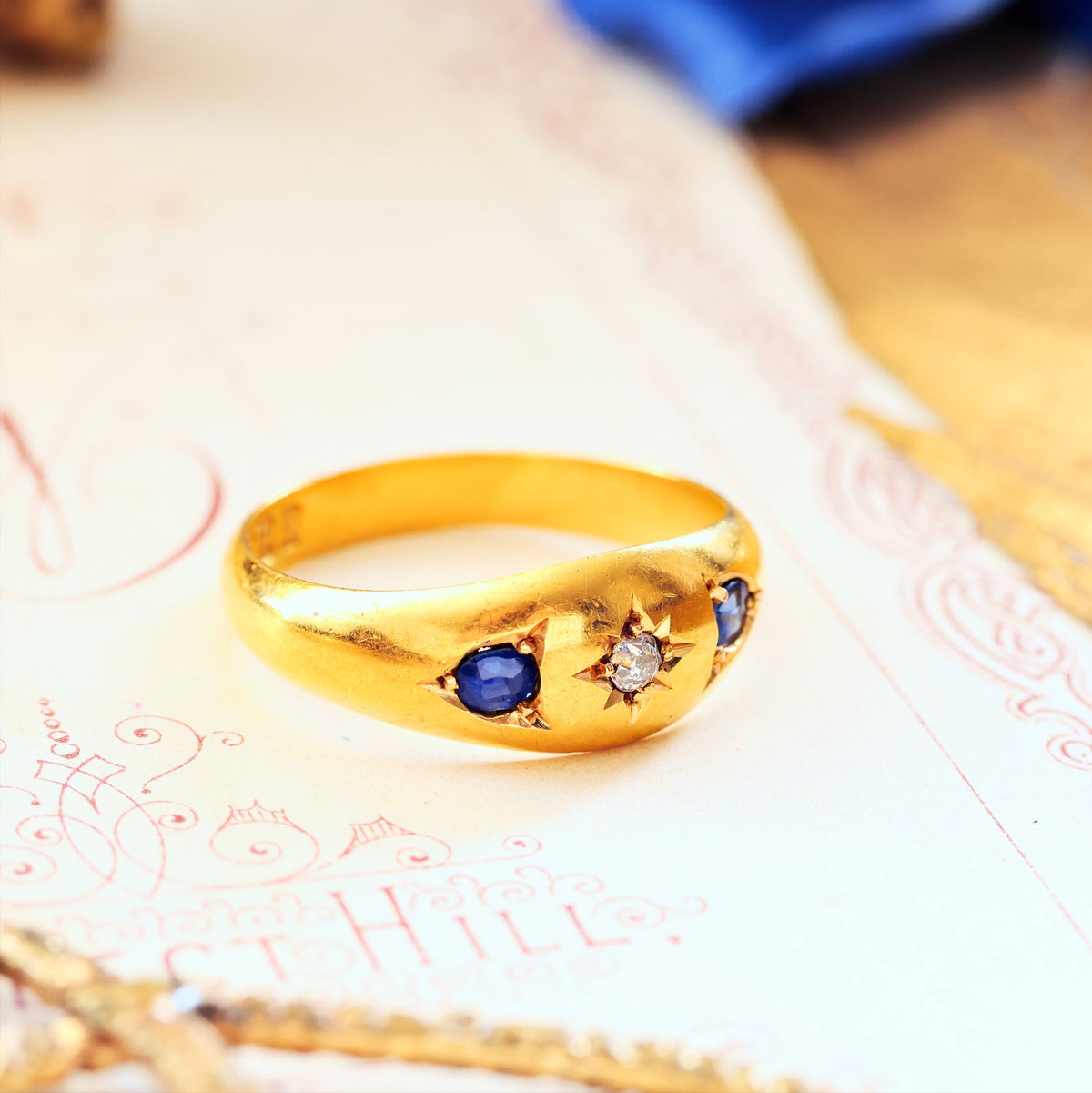 Date 1900 Sapphire & Diamond Gypsy Ring