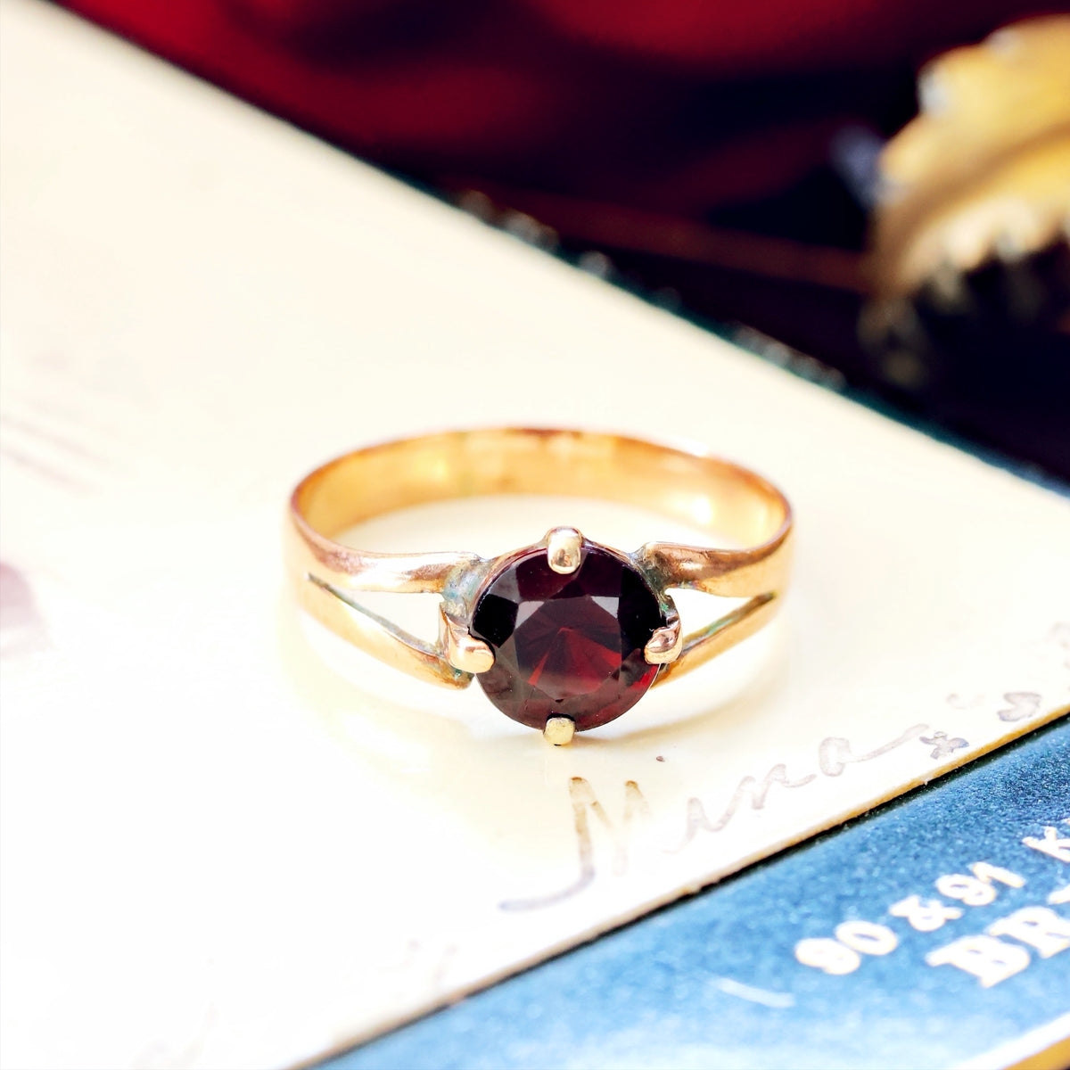 Antique Arts & Crafts Era Garnet Solitaire Ring