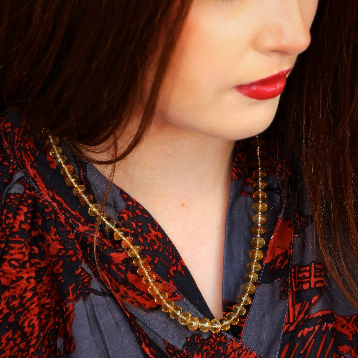 Vintage Citrine & Seed Pearl Bead Necklace