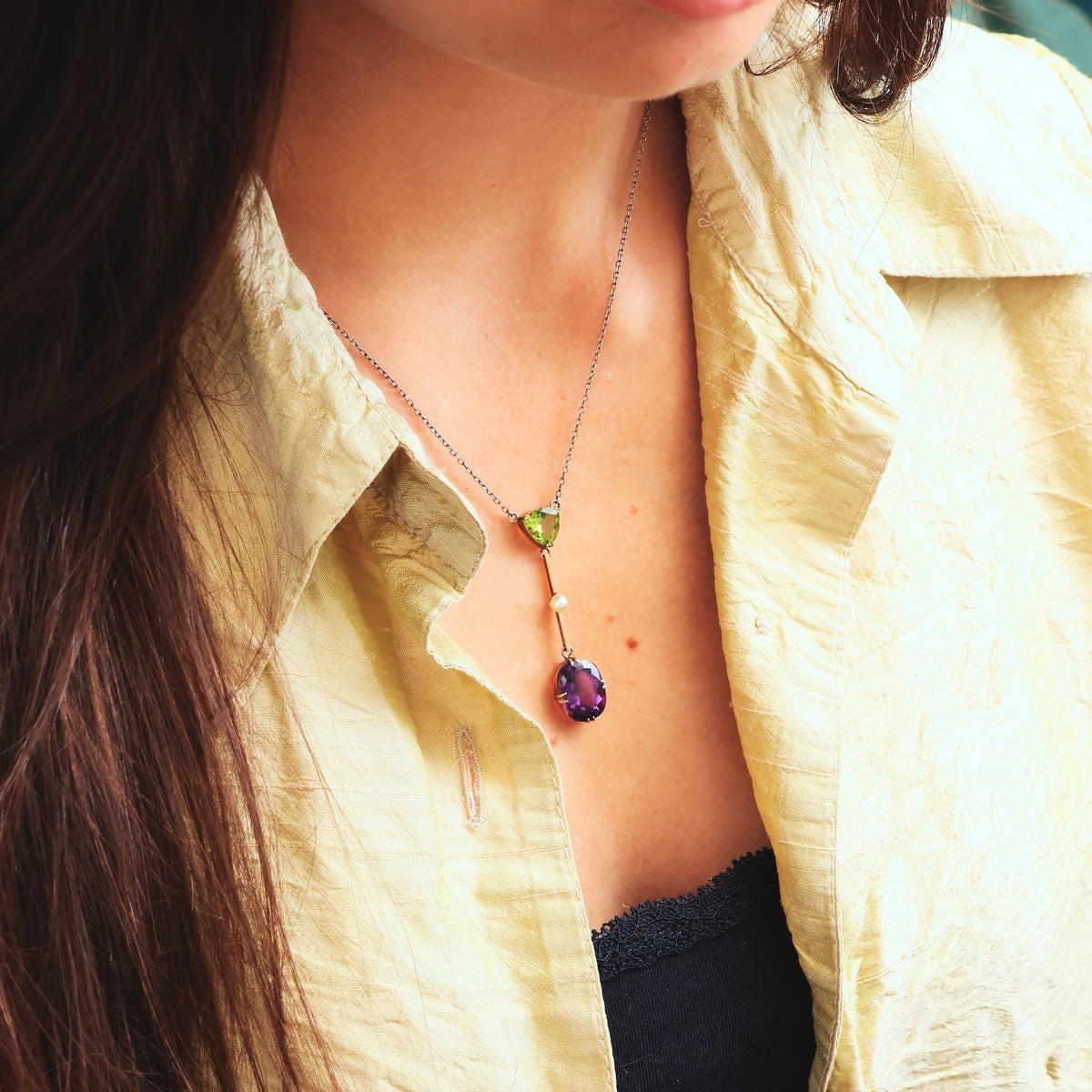 Antique Edwardian Amethyst & Peridot Lavaliere Pendant