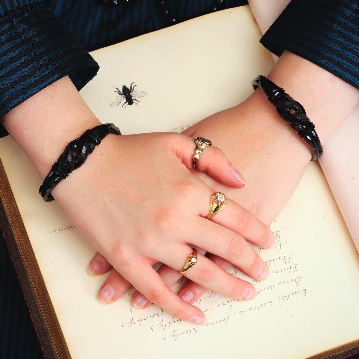 Matching Pair of Victorian Whitby Jet Bracelets