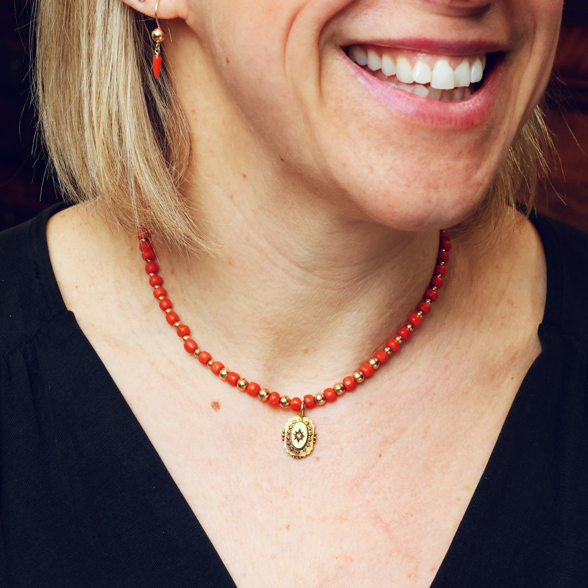 Antique Etruscan Revival Mediterranean Coral Necklace