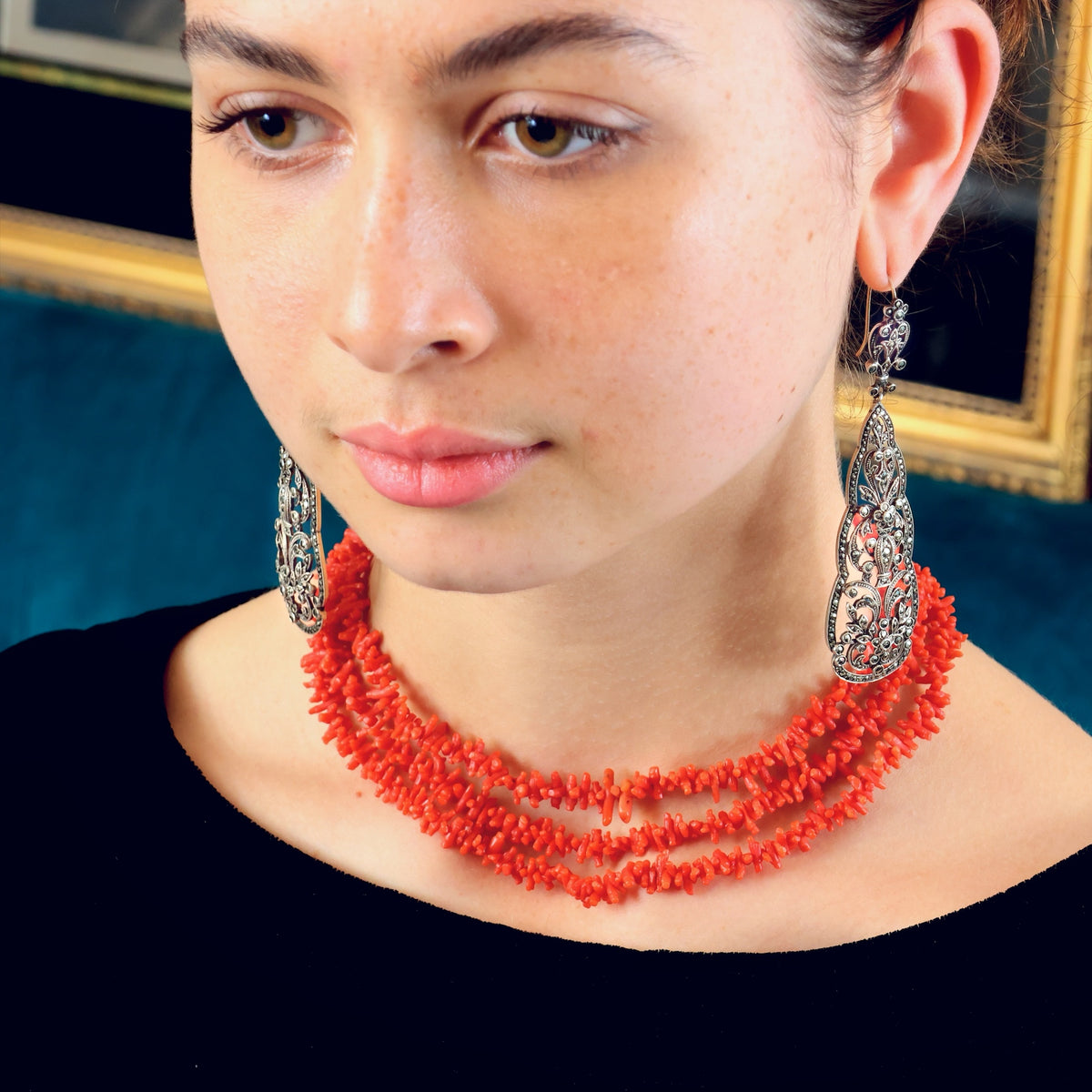 Exquisitely Fine Hand Carved Antique Georgian Coral Necklace