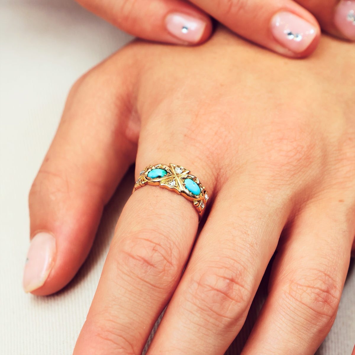 Fine Antique Victorian Persian Turquoise & Diamond Ring
