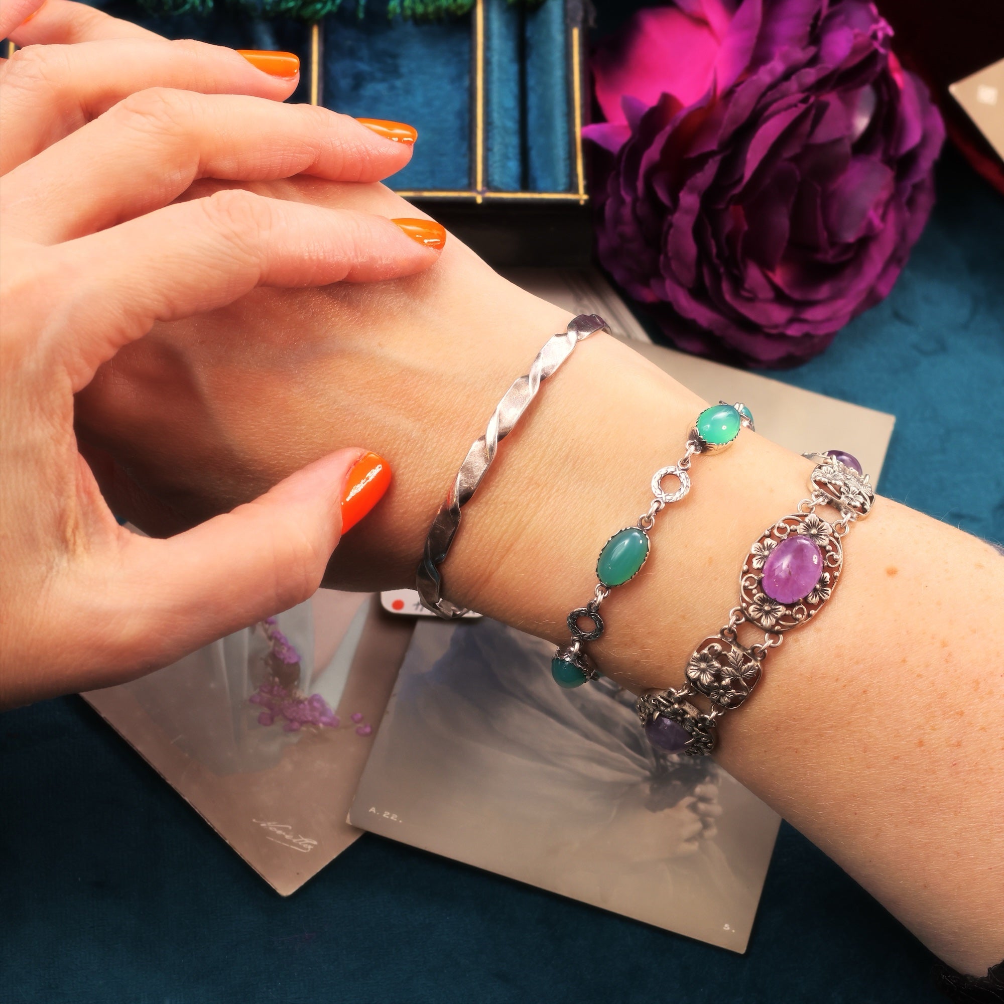 Vintage Date 1952 Arts & Crafts Amethyst Silver Bracelet – Fetheray