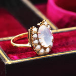 Dreamy Antique Moonstone & Pearl Horseshoe Ring