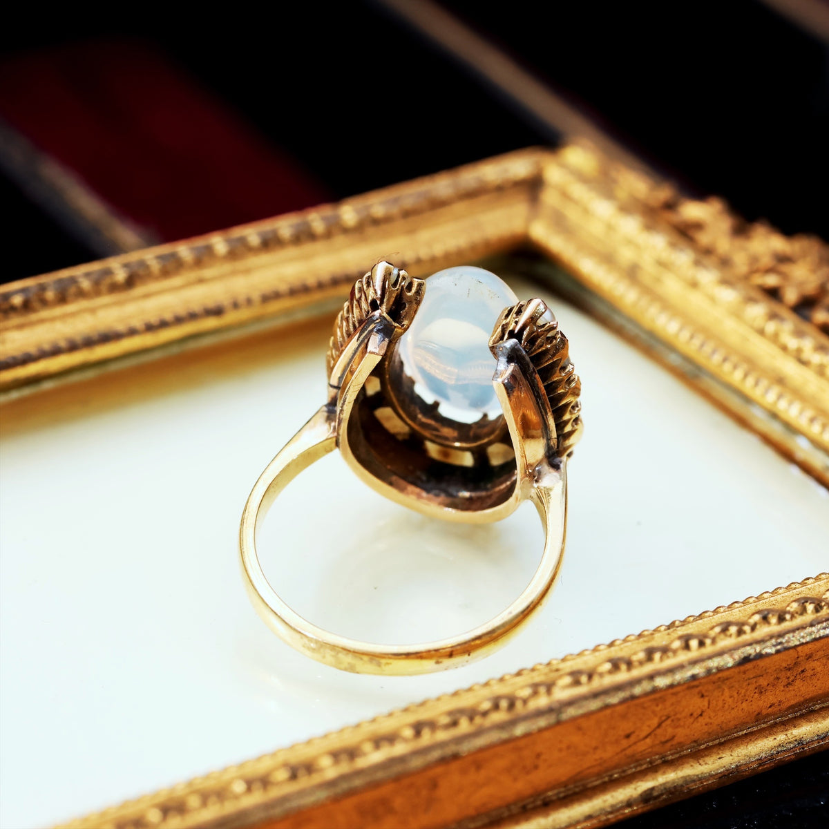 Dreamy Antique Moonstone & Pearl Horseshoe Ring