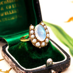 Antique Moonstone & Pearl Horseshoe Ring