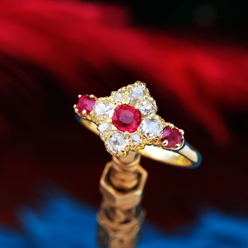 Most Special Victorian Ruby & Diamond Cluster Ring