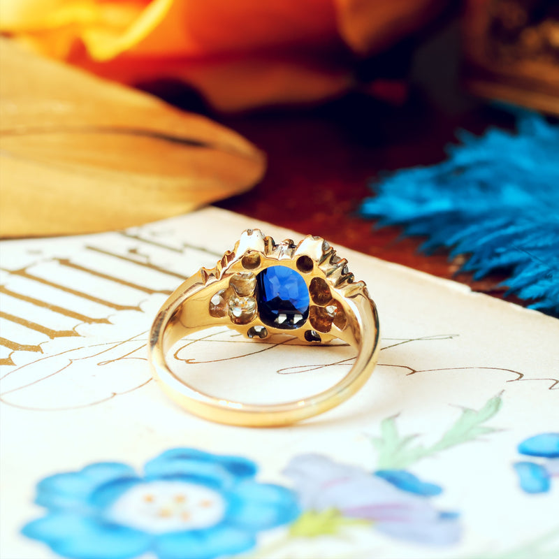 Antique Victorian Midnight Sapphire & Diamond Ring