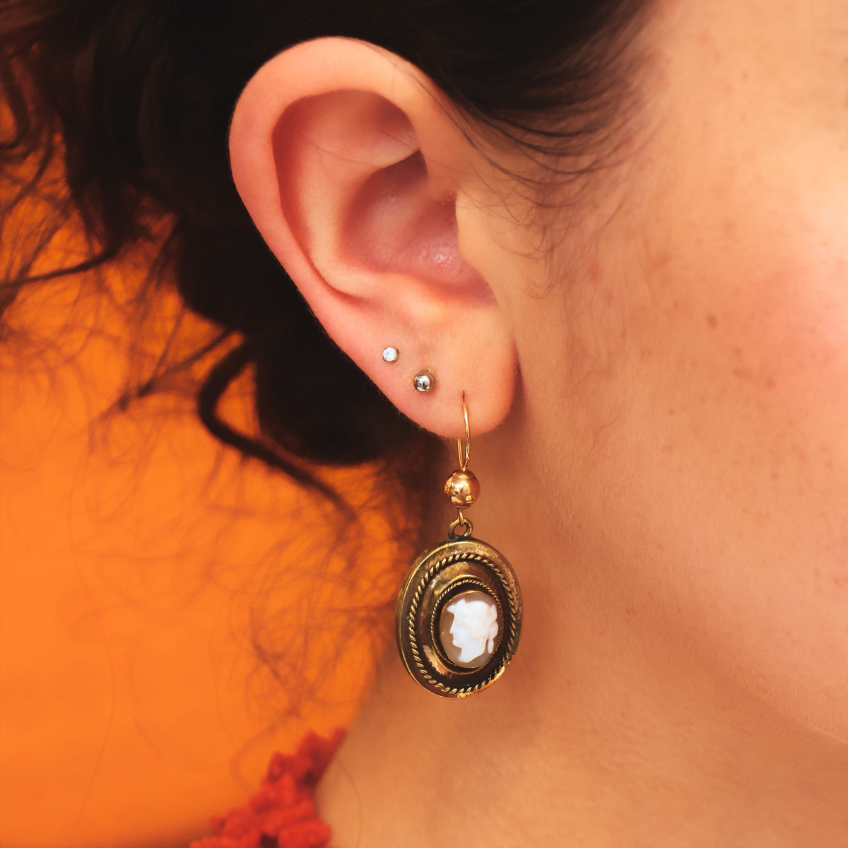 Antique Historical Revival Victorian Cameo Earrings