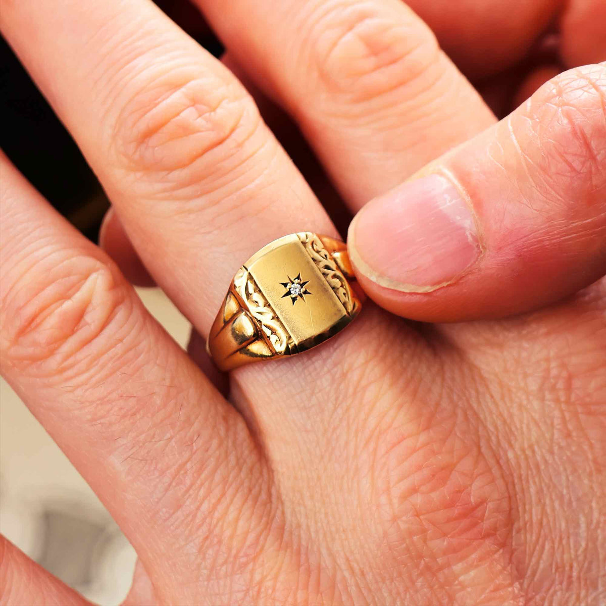 Vintage Star-set Diamond Signet Ring