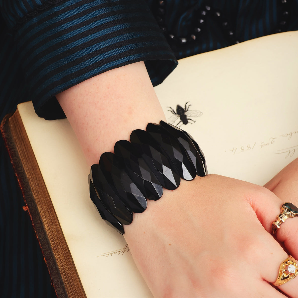 Fabulous Matching Pair of Whitby Jet Cuff Bracelets