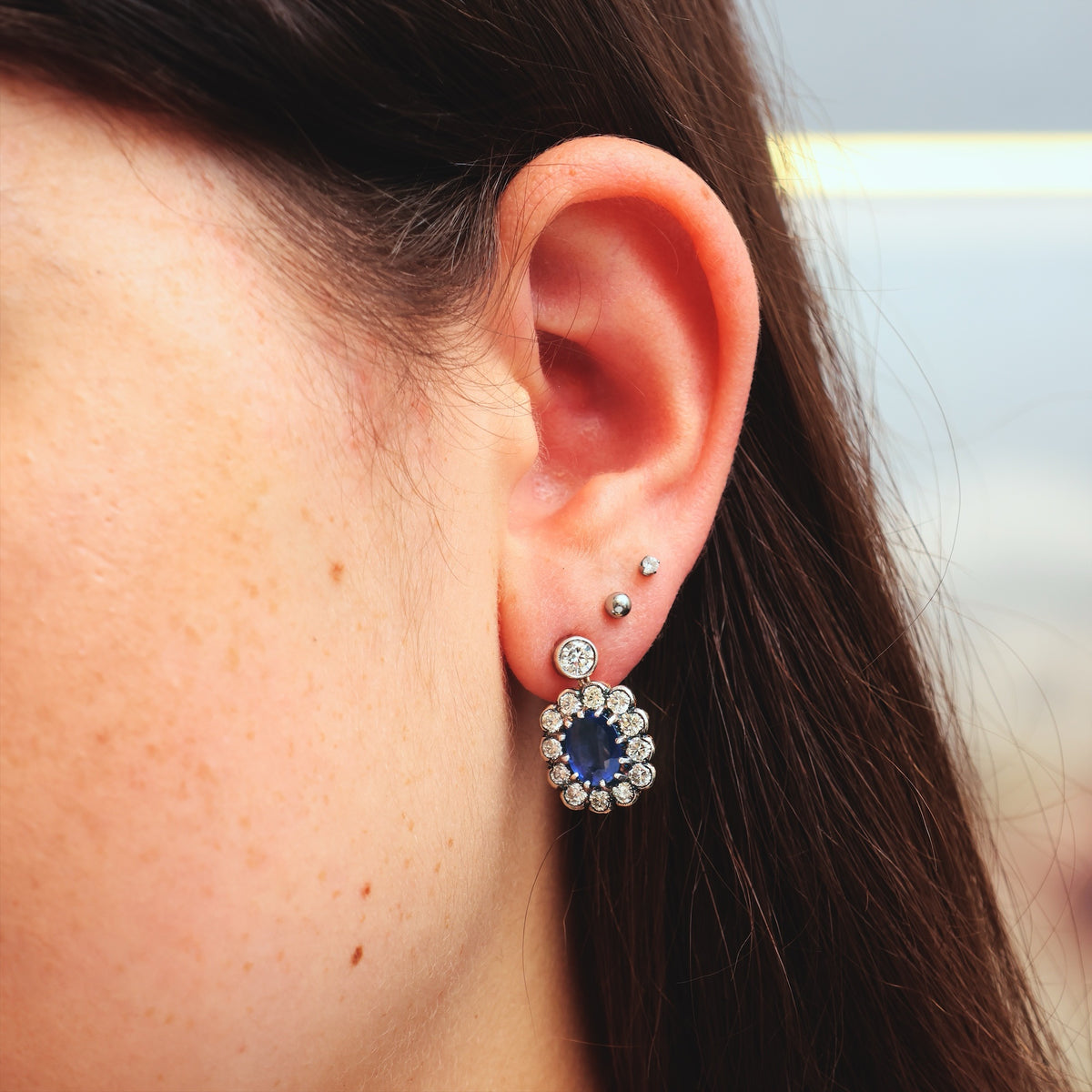 Sensational! Vintage 1980's Sapphire & Diamond Cocktail Earrings