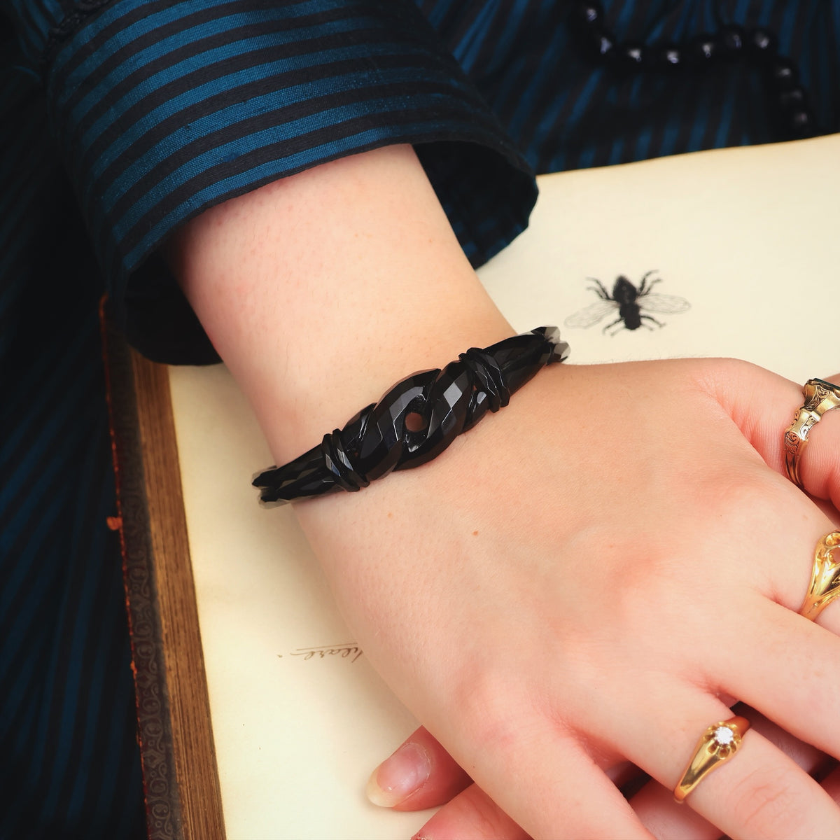 Matching Pair of Victorian Whitby Jet Bracelets