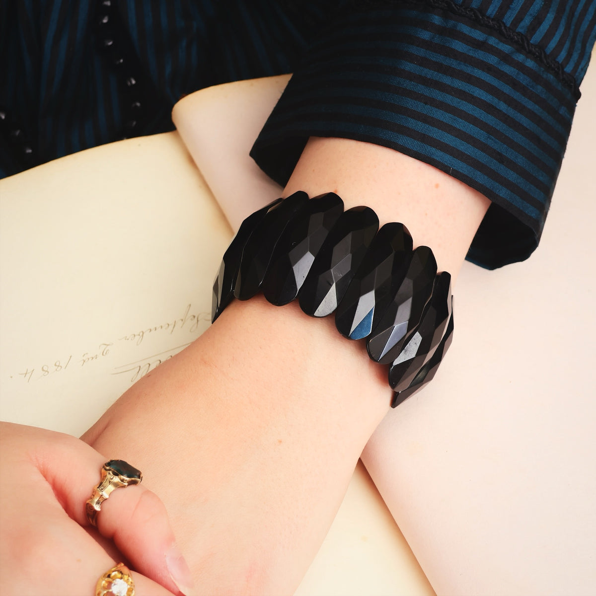 Fabulous Matching Pair of Whitby Jet Cuff Bracelets