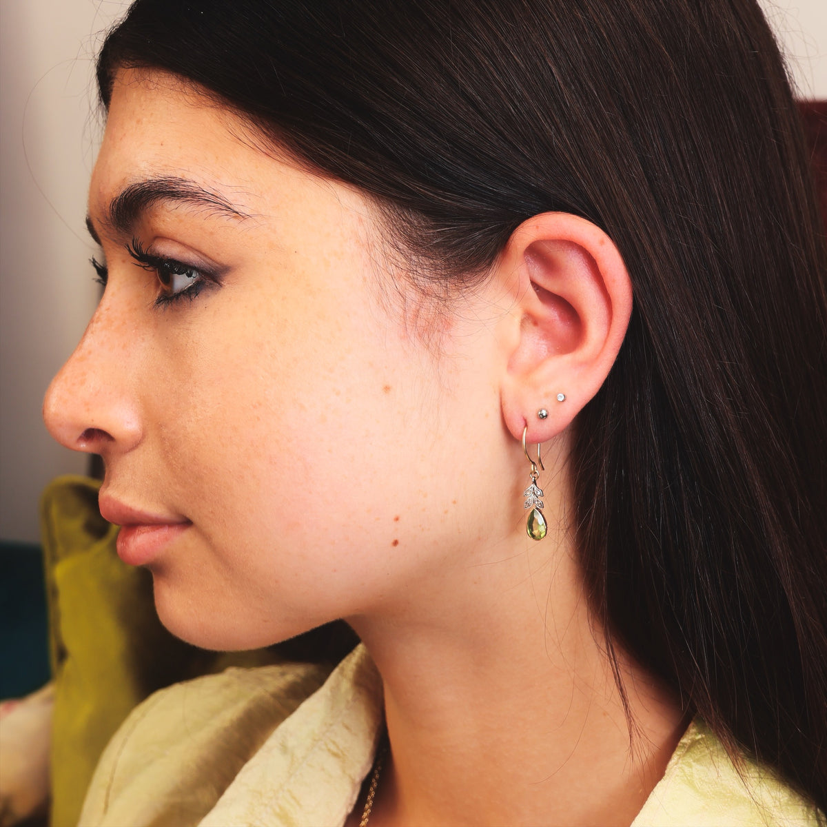 Antique Edwardian Peridot & Diamond Drop Earrings