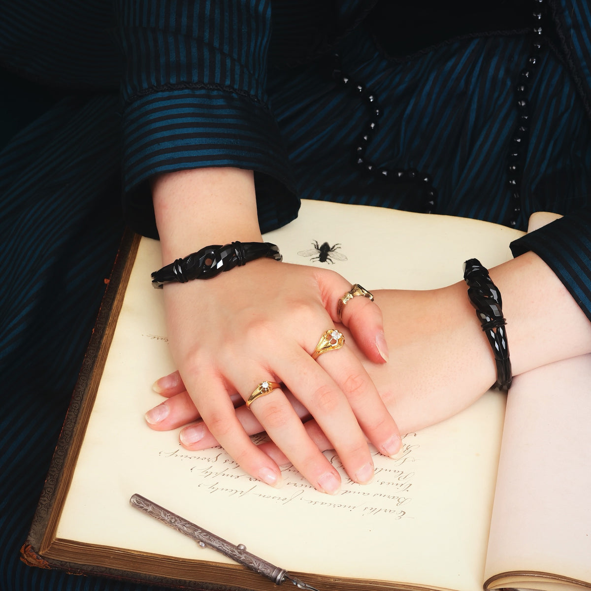 Matching Pair of Victorian Whitby Jet Bracelets