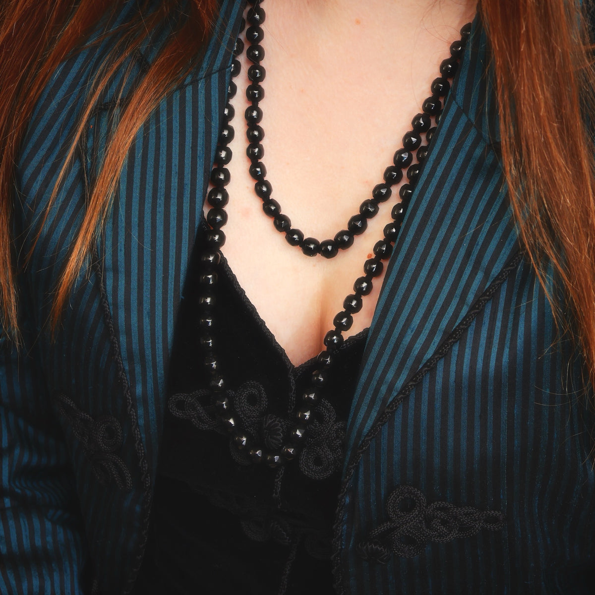 Georgian Gothic! Scarce Long Faceted Whitby Jet Necklace
