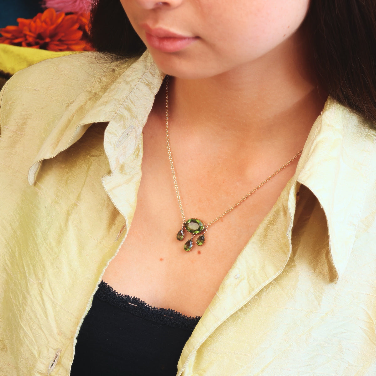 Antique Victorian Forest Green Tourmaline Necklet