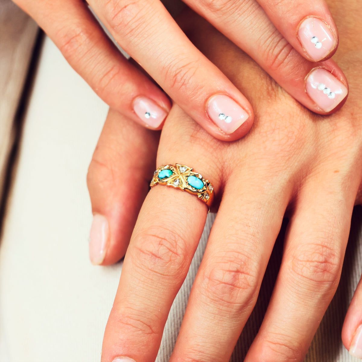 Fine Antique Victorian Persian Turquoise & Diamond Ring