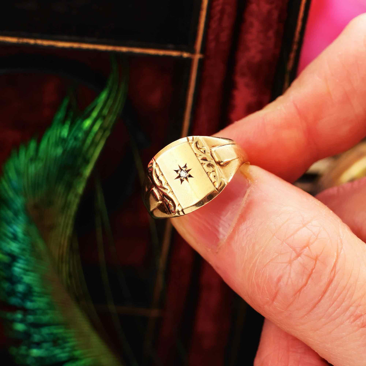 Vintage Star-set Diamond Signet Ring